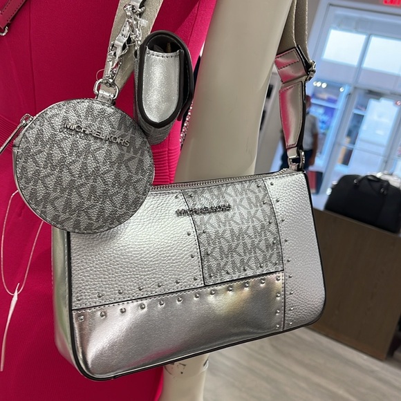 Michael Kors Jet Set Travel Small Metallic Patchwork Signature Logo Crossbody - Picture 5 of 16